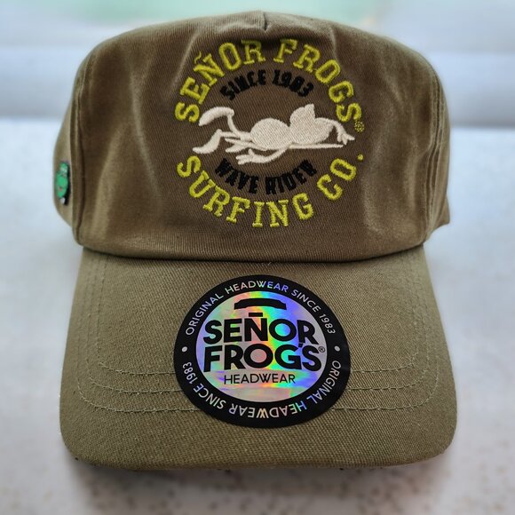 Senor Frogs Army/Military Green Brimmed Hat with Frog Themed Logo - Picture 1 of 10